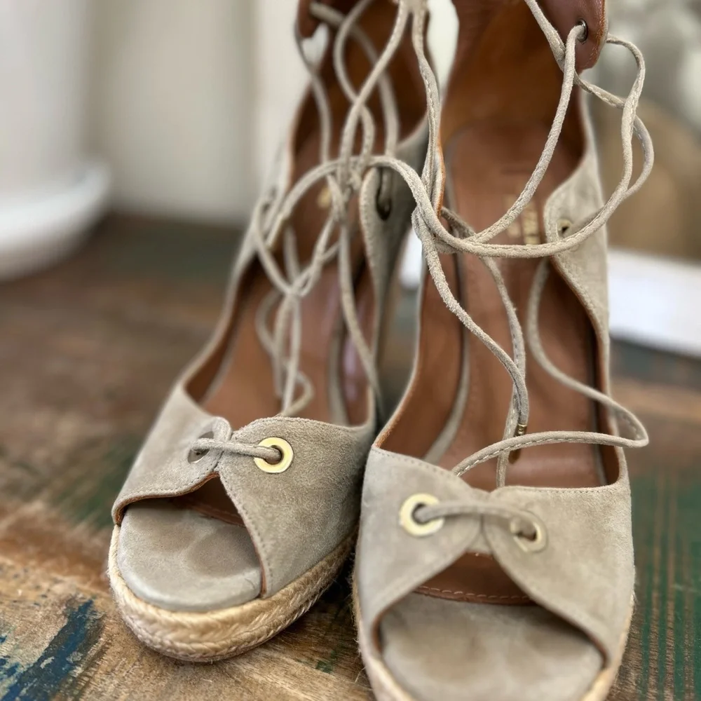 Aquazzura Taupe Lace-Up Espadrilles - Picture 6 of 8